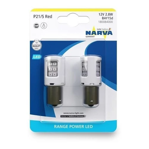 Narva | izzó | 12V 21/5W BAY15d | 2,8W/0,4W | piros | LED | 2 darabos bliszter Narva | izzó | 12V 21/5W BAY15d | 2,8W/0,4W | piros | LED | 2 darabos bliszter