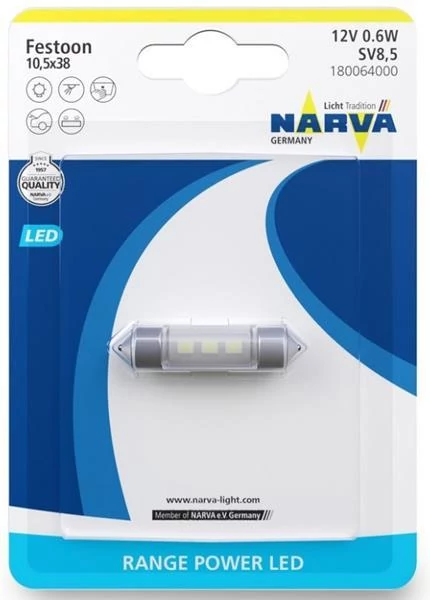 Narva | izzó | 12V 0,35W SV8.5 | 10,5 x 38 | 6000K | LED