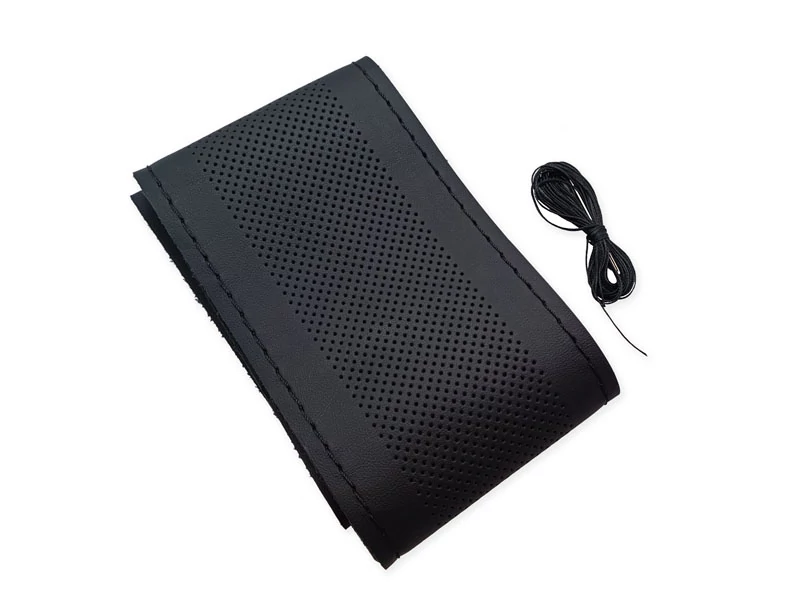 Kormányvédő | bőr | fűzős | fekete | 38 cm