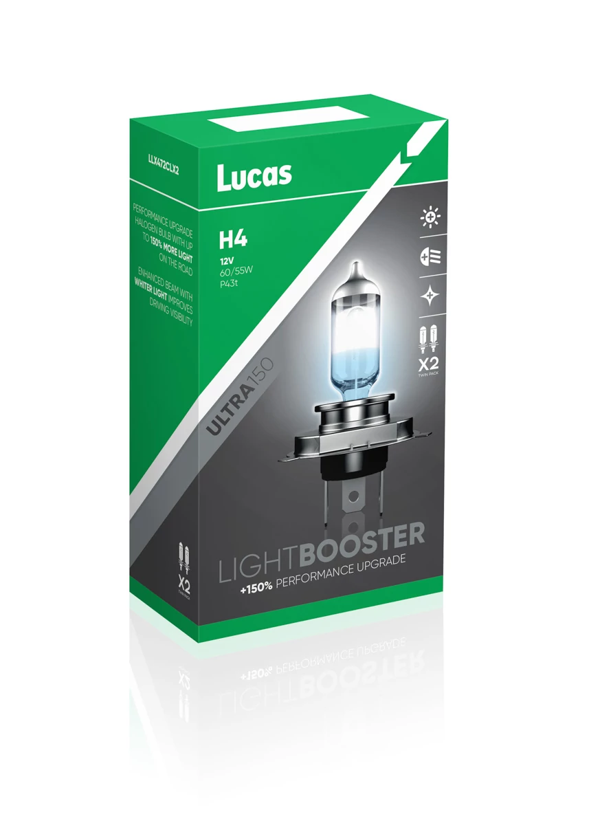 Lucas | izzó | 12V 60/55W P43t H4 | +150% emelt fényerő | 2 darabos csomag