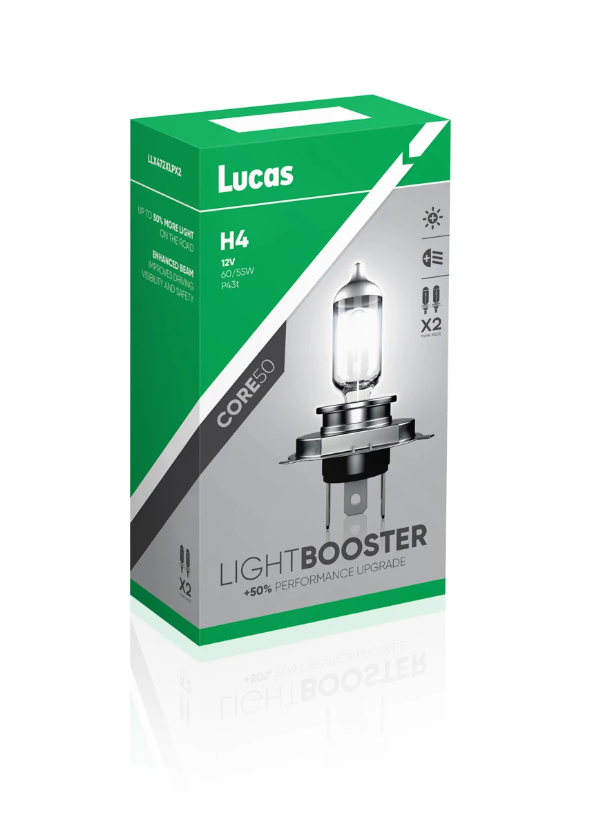 Lucas | izzó | 12V 60/55W P43t H4 | +50% emelt fényerő | 2 darabos csomag