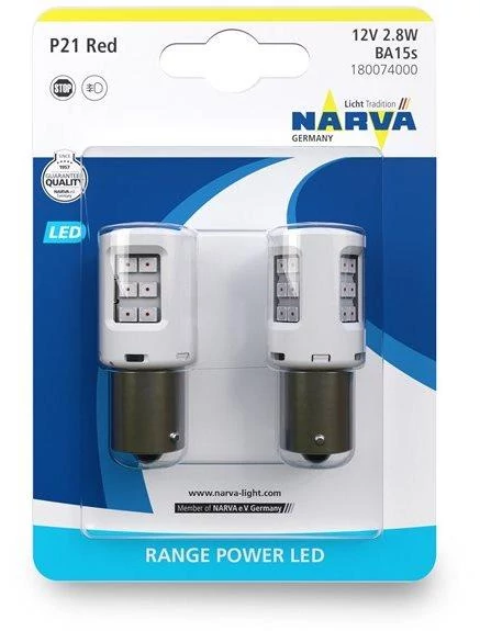 Narva | izzó | 12V 21W BA15s | 2,8W | piros | LED