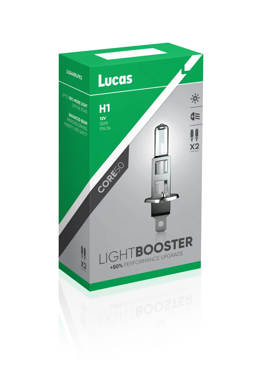 Lucas | izzó | 12V 55W P14,5s H1 | +50% emelt fényerő | 2 darabos csomag