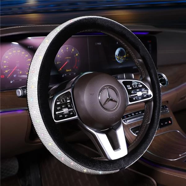 Kormányvédő | strasszköves | fekete plüss szegéllyel | 38 cm