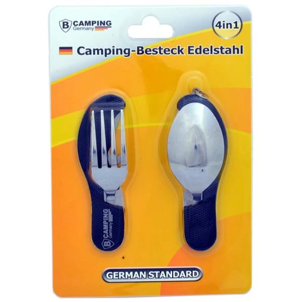 Kemping evőeszköz | 4 az 1-ben | összecsukható kivitelben | fekete