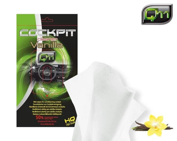 Q11 | műszerfalápló & tisztító kendő | vanília illat | matt hatás | 30 darabos csomag