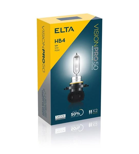 Elta VisionPro | izzó | 12V 51W P22d HB4 | +50% emelt fényerő | 3400K | 2 darabos csomag