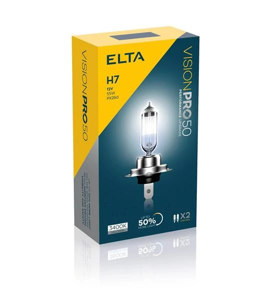 Elta VisionPro | izzó | 12V 55W PX26d H7 | +50% emelt fényerő | 3400K | 2 darabos csomag