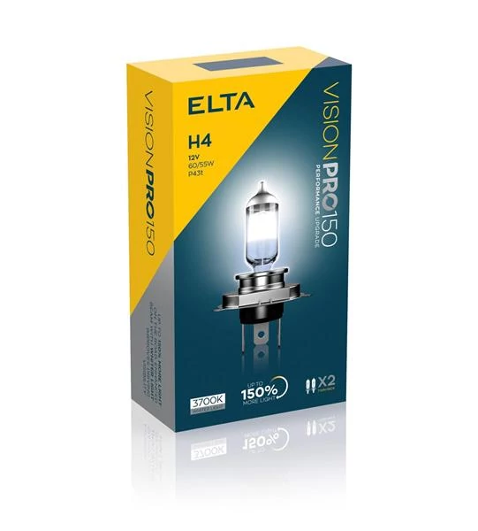 Elta VisionPro | izzó | 12V 60/55W P43t H4 | +150% emelt fényerő | 3700K | 2 darabos csomag