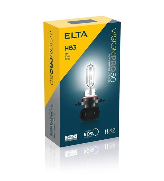 Elta VisionPro | izzó | 12V 60W P20d HB3 | +50% emelt fényerő | 3400K | 2 darabos csomag